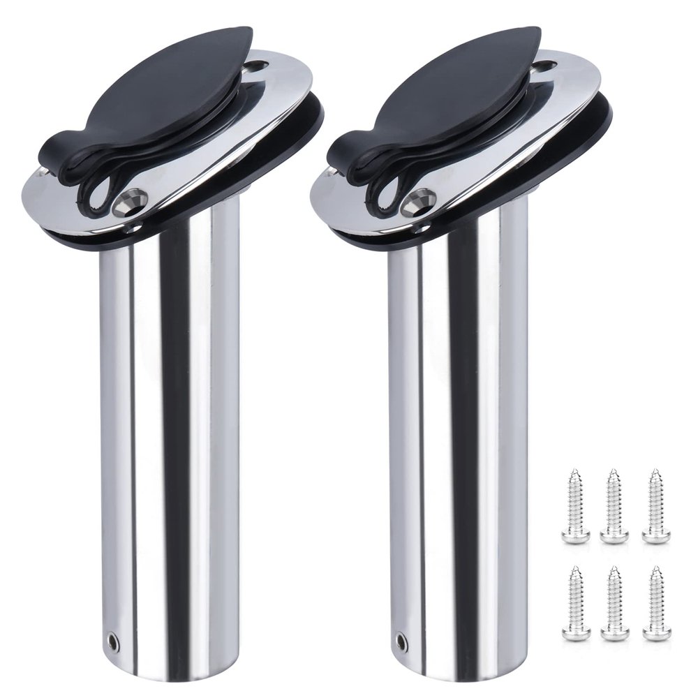 2Pcs Boat Stainless Steel Fishing Rod Holder,Hoffen Flush Mount Rod Holder ,15 Degree Rod Racks with PVC Cap,Inner Tube and Gasket for Marine Yacht Boat