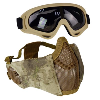 AOUTACC Airsoft Mask with Tactical Goggles,Airsoft Mask with Ear Protection, Airsoft Protective Gear Set for Adult Men Women BBS Paintball Shooting CS Survival Games Cosplay (at)