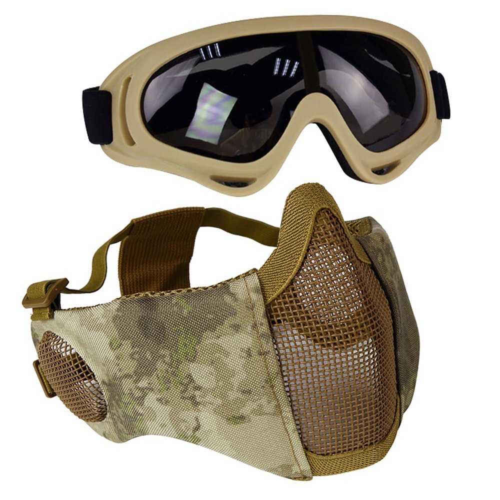 AOUTACC Airsoft Mask with Tactical Goggles,Airsoft Mask with Ear Protection, Airsoft Protective Gear Set for Adult Men Women BBS Paintball Shooting CS Survival Games Cosplay (at)