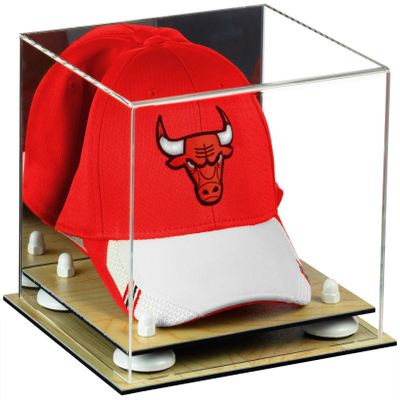 Better Display Cases Acrylic Basketball Hat or Cap Display Case with Mirror, White Risers and Wood Base (A006-WR)