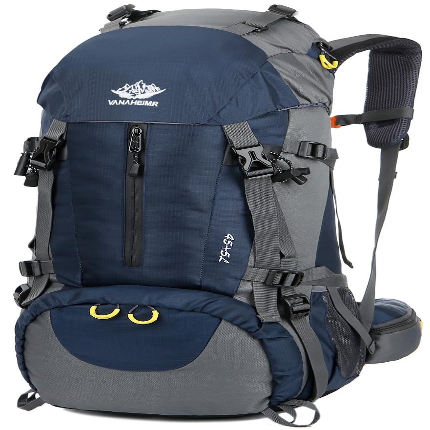 Esup 50L Camping Hiking Backpack Men with rain cover 45l+5l Lightweight Backpacking Backpack Travel Backpack (Blue)