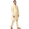Veera Paridhaan Men Silk Plain Chinese Collar Kurta With Payjama (Beige, Large-40) view 3