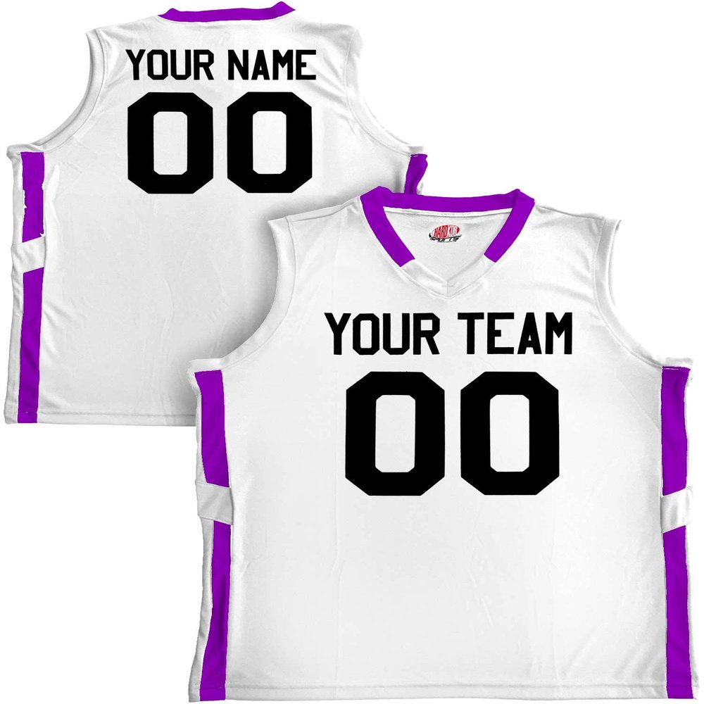 Custom Basketball Short Old School Style White and Purple Adult 3X-Large