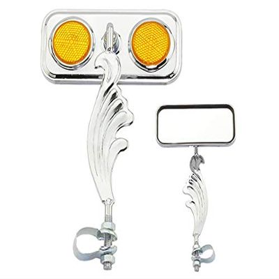 Chrome Rectangle Wing Bike Mirror Left with Amber Reflectors. Bike mirror, bicycle mirror, bike accessory, bicycle accessory.