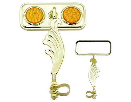Gold Rectangle Wing Bike Mirror Right with Amber Reflectors. Bike mirror, bicycle mirror, bike accessory, bicycle accessory.