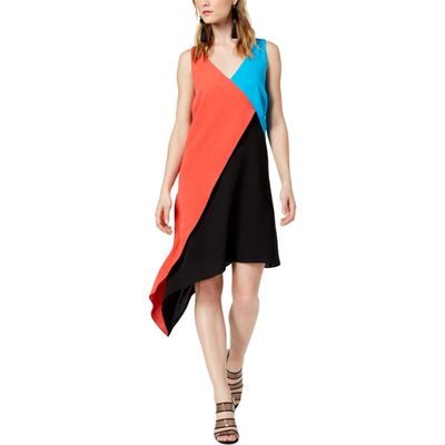 bar III Womens Sleeveless Colorblock Casual Dress Black L