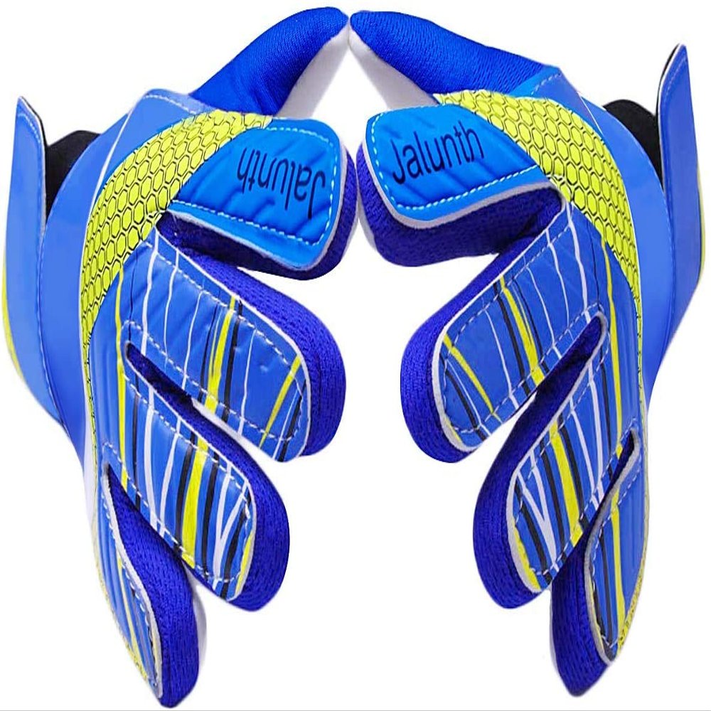 Jalunth Goalkeeper Goalie Soccer Gloves Kids Youth Goal Keeper Field Player Glove Boys Girls Ages 4-6 Years Old Anti-Slip Latex Palm Soft Pu Hand Back Blue Size 5