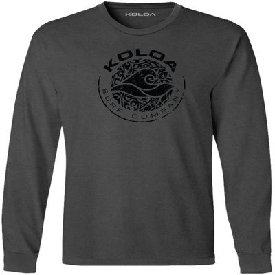 Joe's USA - Koloa Circle Wave Vintage Pigment Dyed Long Sleeve Tee (Large, Coal/B)