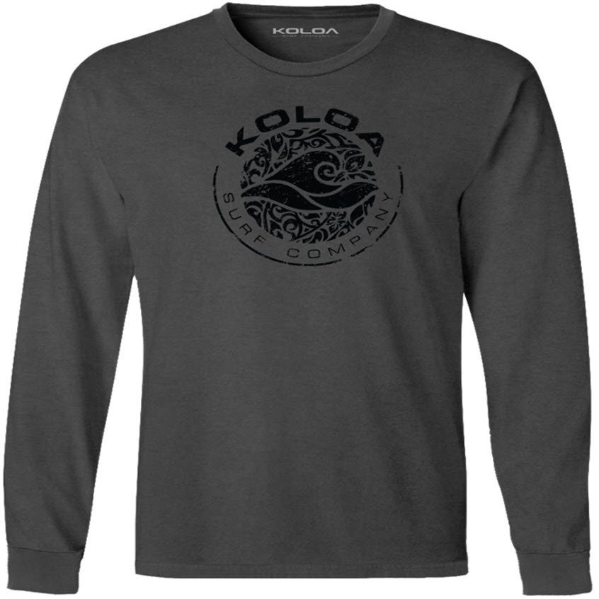 Joe's USA - Koloa Circle Wave Vintage Pigment Dyed Long Sleeve Tee (Large, Coal/B)