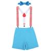 IBTOM CASTLE Toddler Baby Boy Clothes Set 1st Birthday Cake Smash Bowtie Suspenders Pants 3pcs Outfits Diaper Nappy Cover Christening Clothes Blue+Chevron Striped view 1