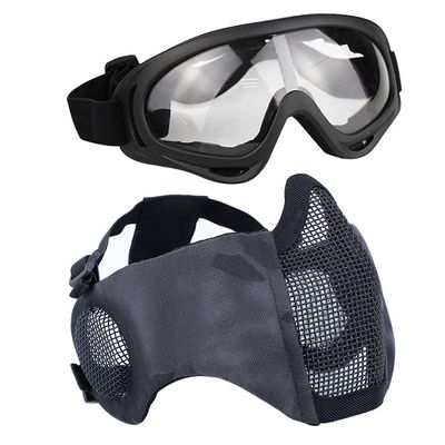AOUTACC Airsoft Protective Gear Set, Half Face Mesh Mask with Ear Protection and Tactical Goggles for Adult Men Women BBS Paintball Shooting CS Survival Games Cosplay (TY)