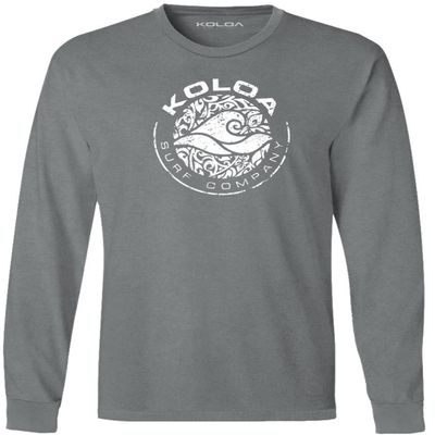 Joe's USA - Koloa Circle Wave Vintage Pigment Dyed Long Sleeve Tee (4X-Large, Pewter with White)