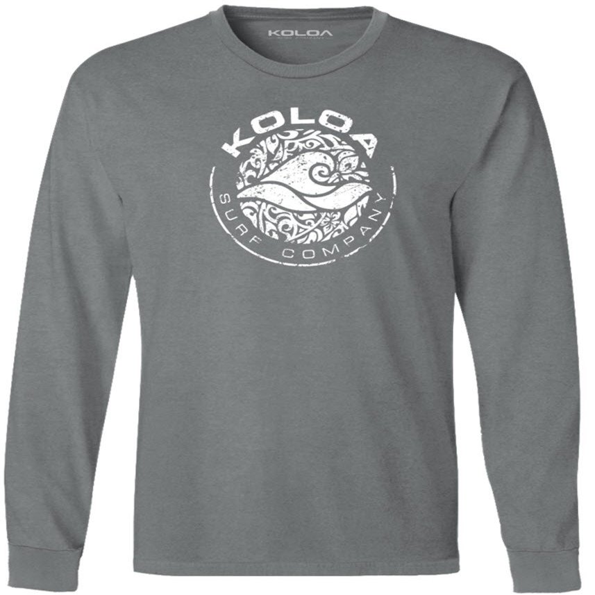 Joe's USA - Koloa Circle Wave Vintage Pigment Dyed Long Sleeve Tee (4X-Large, Pewter with White)