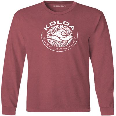 Joe's USA - Koloa Circle Wave Vintage Pigment Dyed Long Sleeve Tee (4X-Large, Redrock with White)