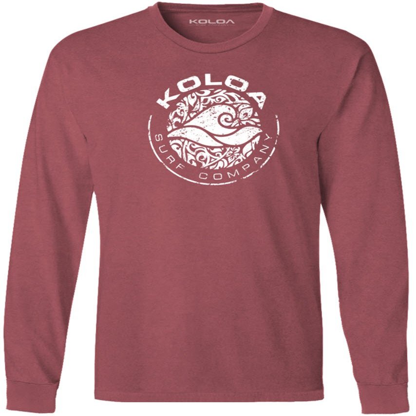 Joe's USA - Koloa Circle Wave Vintage Pigment Dyed Long Sleeve Tee (4X-Large, Redrock with White)