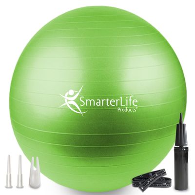 SmarterLife Exercise Ball Yoga Ball for Fitness, Balance, Stability, or Pregnancy, Gym Ball for Core Workout, Physical Therapy, Yoga Ball Chair for Office, Anti-Slip Anti-Burst (65 cm, Lime)