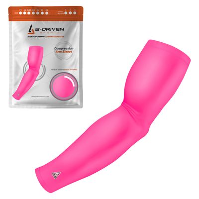 B-Driven Sports Pro-Fit Compression Arm Sleeve - Athletic Sports Support for Baseball, Basketball, Football, Softball, Running, Volleyball, Men, Women, Youth - Light Pink XXXX-S (Youth S) (1pc)