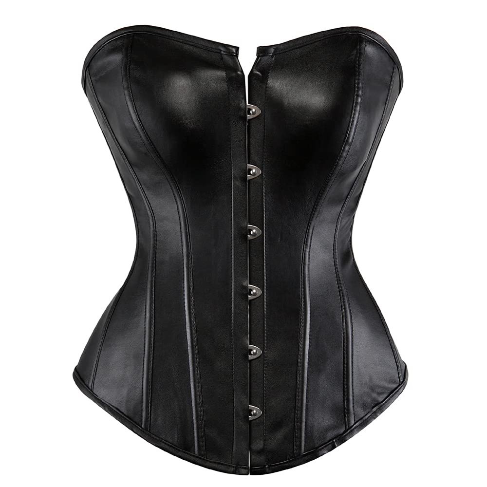 Grebrafan Gothic Classic Faux Leather Boned Corset Bustier (US(18-20) 5XL, Black)