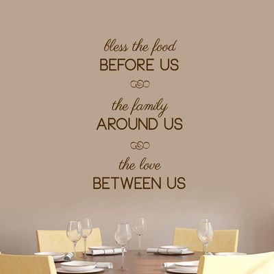 Bless The Food Before Us Wall Decal, Kitchen and Dining Room Wall Quote Sticker | 22" Wide x 36" Tall | Brown | Select Your Color