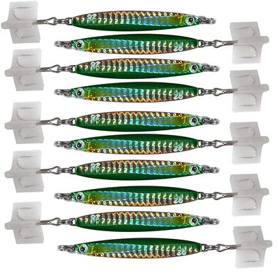 10pcs 1oz Colt Sniper jigs 28g Green Vertical coltsniper jig with 3561D-DT MUSTAD 3X Strong Forge High Carbon Steel Treble Hooks