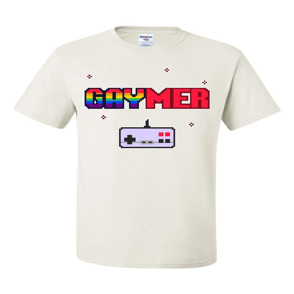 Gaymer T-Shirt LGBT Queer Rainbow Gay Gaming Console Controller Mens Tee Shirt White Small