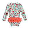 iiniim Baby/Toddler Girls Long Sleeve Rash Guard Swimsuit Shirt Tops UPF 50+ Floral Sun Protection Swimwear Zipper Bodysuit Light Green 0-3 Months view 2