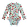 iiniim Baby/Toddler Girls Long Sleeve Rash Guard Swimsuit Shirt Tops UPF 50+ Floral Sun Protection Swimwear Zipper Bodysuit Light Green 3-6 Months view 1