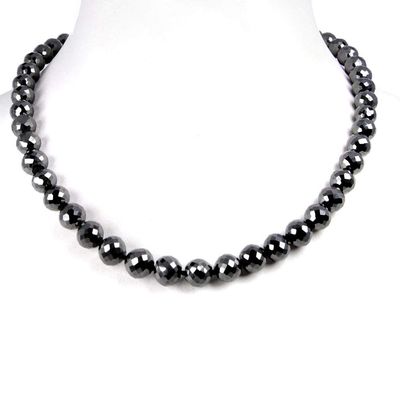 Skyjewels Certified 9mm Round Checker Black Diamond Beads Sterling Silver Necklace Stylish Look "18 inches with Free Studs