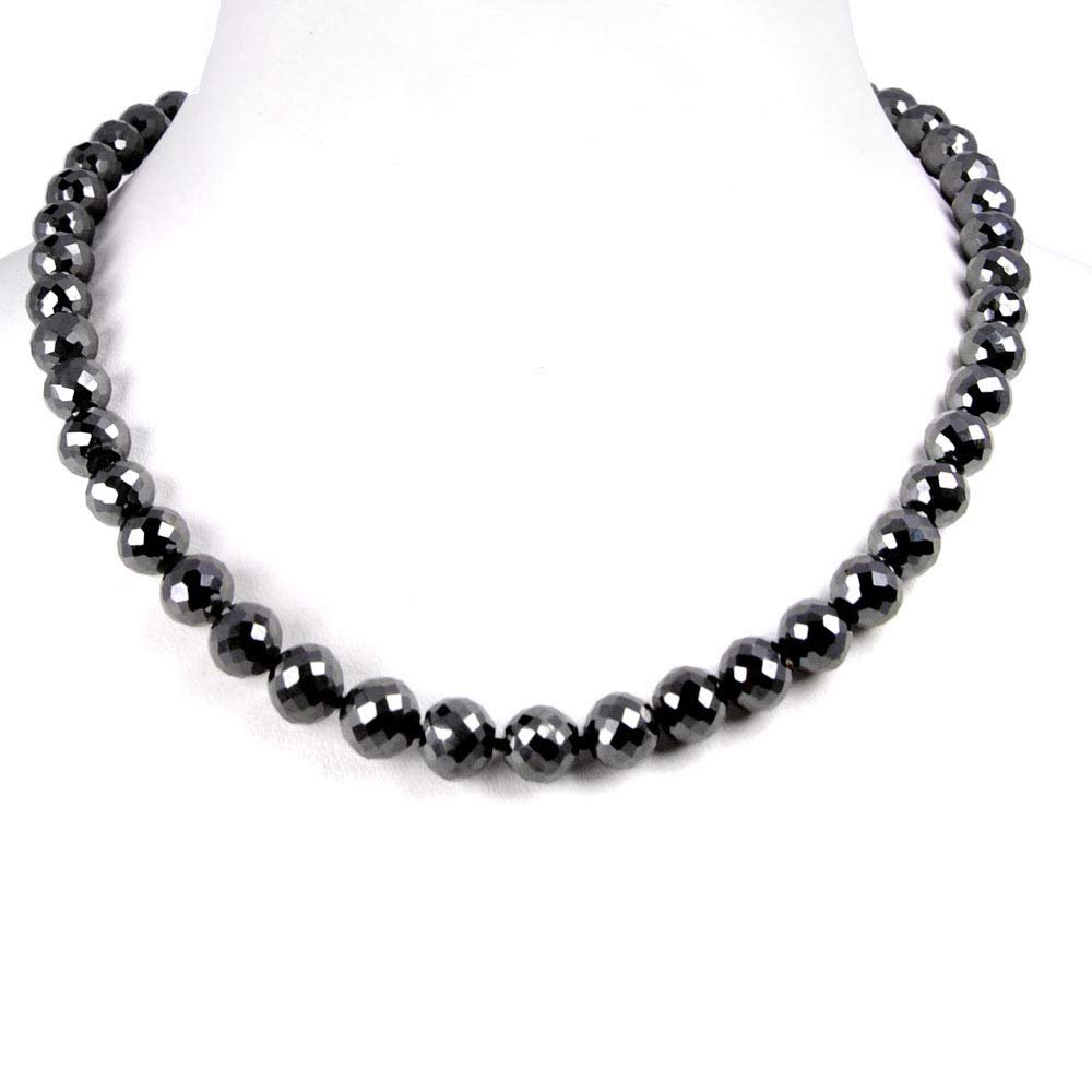 Skyjewels Certified 9mm Round Checker Black Diamond Beads Sterling Silver Necklace Stylish Look "18 inches with Free Studs