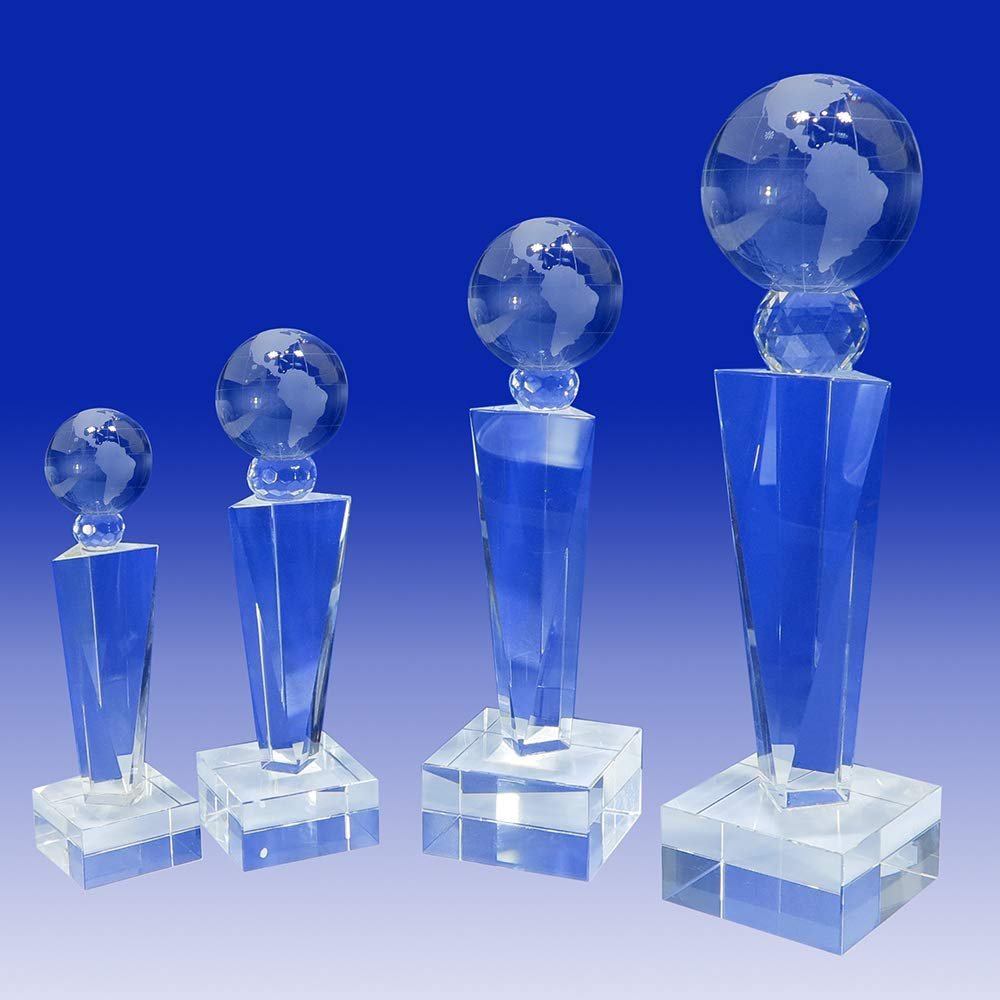 Crystal World Globe Trophy Personalized Engraved Award, 6.5" Size