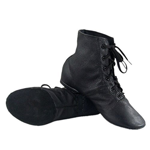 Cheapdancing Womens Leather Practice Dancing Shoes Jazz Boots Soft-Soled High Boots, Black