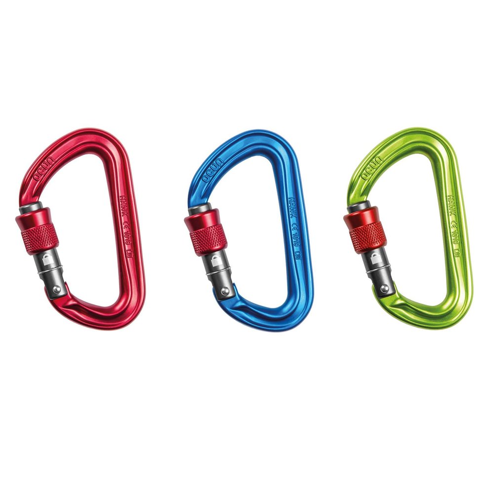 Ocun Hawk Carabiner with Screw Lock, 3-Pack for Rock Climbing, Multipitching and Belaying