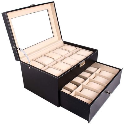 Chirde 20 Slots Watch Box Jewelry Display Case, Dual Layer Watch Holder Organizer with Lock and Key (US Stock)
