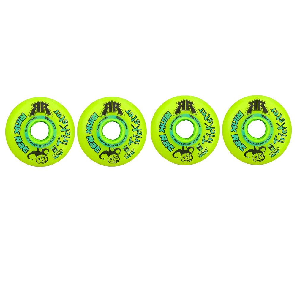 Rink Rat Wheels 80mm 84A Trickster X Grn/Blue 4-Pack Inline Indoor Roller Hockey