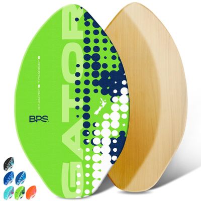 BPS 'Gator' 30 Inch No Wax Needed Skim Board - High Gloss Coated Wood Skimboard with EVA Pads - Skim Board for Beach or Flatland (Green)