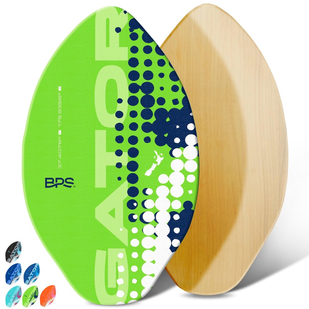 BPS 'Gator' 30 Inch No Wax Needed Skim Board - High Gloss Coated Wood Skimboard with EVA Pads - Skim Board for Beach or Flatland (Green)