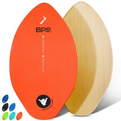 BPS 'Shaka' 40 Inch Skim Board - Epoxy Coated Wood Skimboard with EVA Pads - No Wax Needed - Beginner to Advanced - Large Orange Skimboard