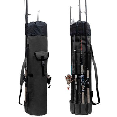 Allnice Sturdy Canvas Fishing Rod & Reel Organizer Bag Travel Carry Case Bag- Holds 5 Poles & Tackle (Black)