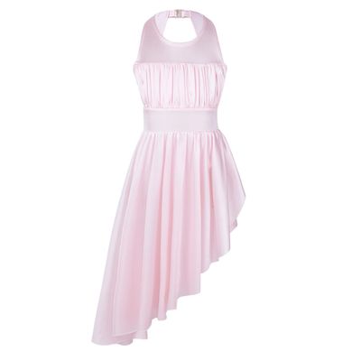 inlzdz Kids Girls Sleeveless Ruched Cutout Back with High Low Hem Leotard Dress Lyrical Ballet Dance Dress Pink 3-4