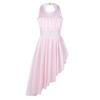 inlzdz Kids Girls Sleeveless Ruched Cutout Back with High Low Hem Leotard Dress Lyrical Ballet Dance Dress Pink 3-4 view 1