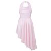 inlzdz Kids Girls Sleeveless Ruched Cutout Back with High Low Hem Leotard Dress Lyrical Ballet Dance Dress Pink 3-4 view 2
