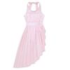 inlzdz Kids Girls Sleeveless Ruched Cutout Back with High Low Hem Leotard Dress Lyrical Ballet Dance Dress Pink 3-4 view 3