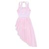 inlzdz Kids Girls Sleeveless Ruched Cutout Back with High Low Hem Leotard Dress Lyrical Ballet Dance Dress Pink 3-4 view 4
