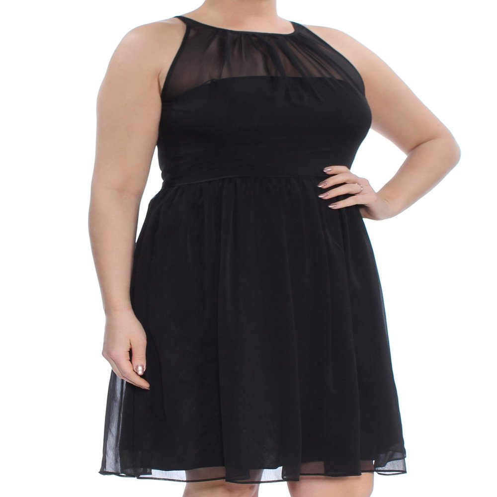 Adrianna Papell Women's Chiffon Sleeveless Belted Halter Dress Black Size 12