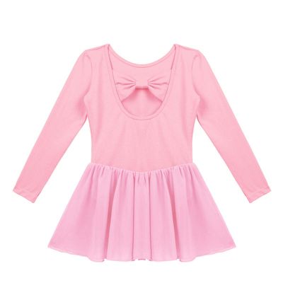 FEESHOW Kids Girls Classic Team Basic Long Sleeve Gymnastic Ballet Dance Leotard with Wrap Skirt Tutu Dress Pink 11-12