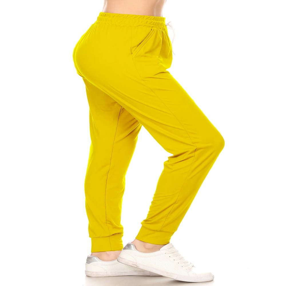 Leggings Depot Womens Relaxed fit Jogger Pants - Track Cuff Sweatpants with Pockets, Yellow, Medium