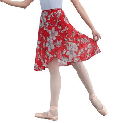 118143006 Long Wrap Ballet Skirt Multicolor Floral Dance Skirt (M, Red)