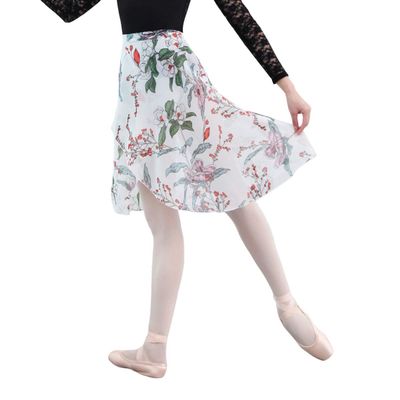 118143006 Long Wrap Ballet Skirt Multicolor Floral Dance Skirt (M, White)