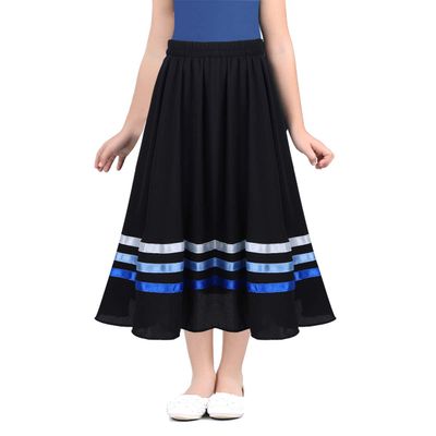 FEESHOW Girls Ballet Character Circle Skirt Rad Style Liturgical Full Long Circle Dance Skirt Lyrical Praise wear Dress Black&Blue 5-6