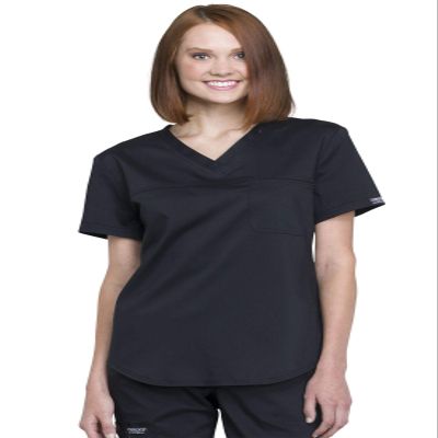 Cherokee Scrubs for Women Tuckable V-Neck O.R. Scrub Top with Chest Pocket,Soft Stretch,Easy Care Medical Uniform - WW657, S, Black